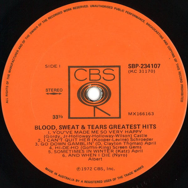 Blood, Sweat And Tears – Blood, Sweat & Tears Greatest Hits LP vinyl record, image 3 of 4