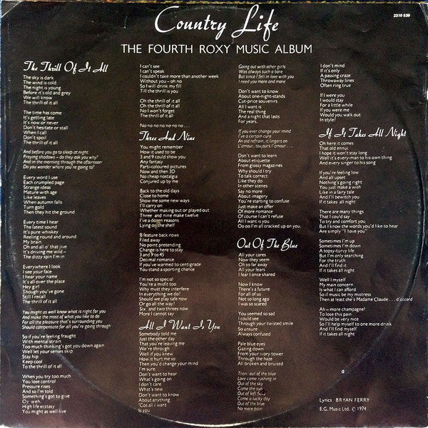 Roxy Music – Country Life LP vinyl record, image 5 of 6