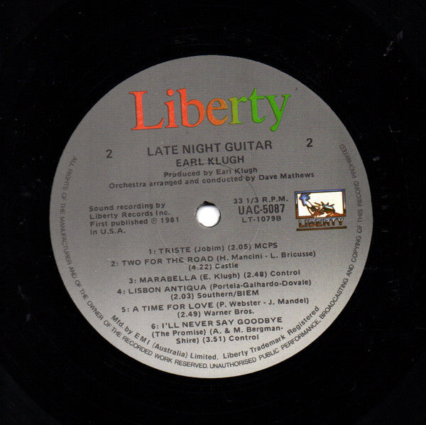 Earl Klugh – Late Night Guitar LP vinyl record, image 4 of 5