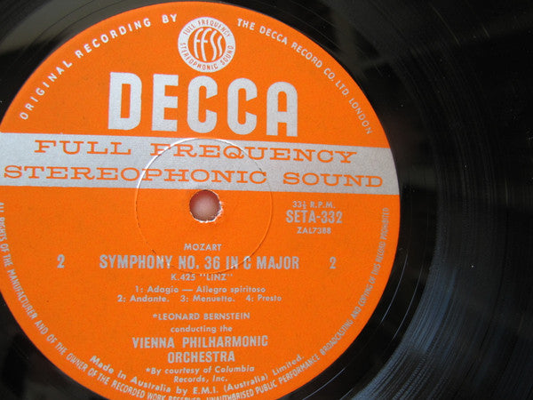 Leonard Bernstein, Wiener Philharmoniker, Wolfgang Amadeus Mozart – Symphony no. 36 "Linz", K.425 / Piano Concerto no. 15, K.450 LP vinyl record, image 3 of 5