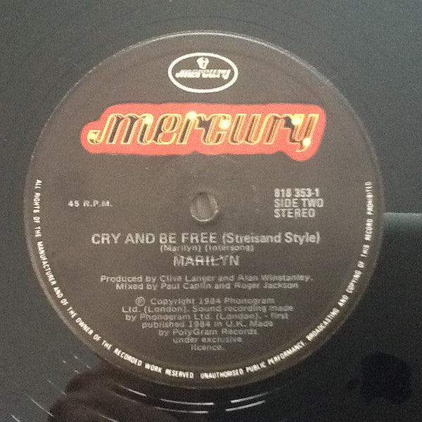 Marilyn – Cry And Be Free 12" vinyl record, image 4 of 4