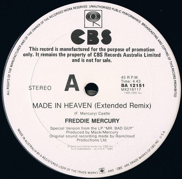 Freddie Mercury – Made In Heaven 12" vinyl record, image 3 of 4