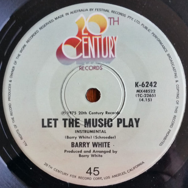 Barry White – Let The Music Play 7" vinyl record, image 2 of 2