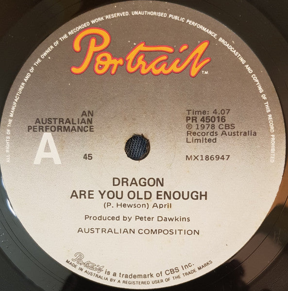 Dragon – Are You Old Enough 7" vinyl record, image 1 of 4