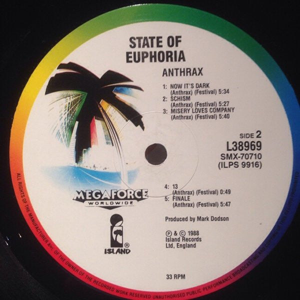 Anthrax – State Of Euphoria LP vinyl record, image 4 of 5