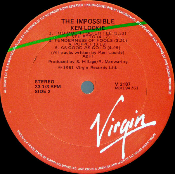 Ken Lockie – The Impossible LP vinyl record, image 5 of 5