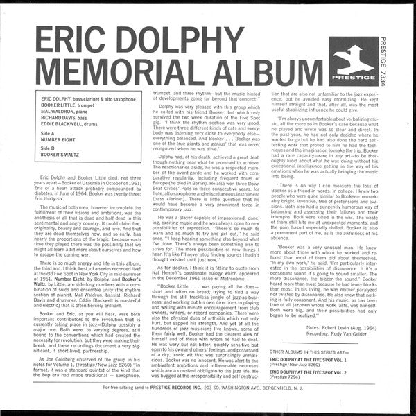Eric Dolphy, Booker Little – Memorial Album Recorded Live At The Five Spot LP vinyl record, image 2 of 4