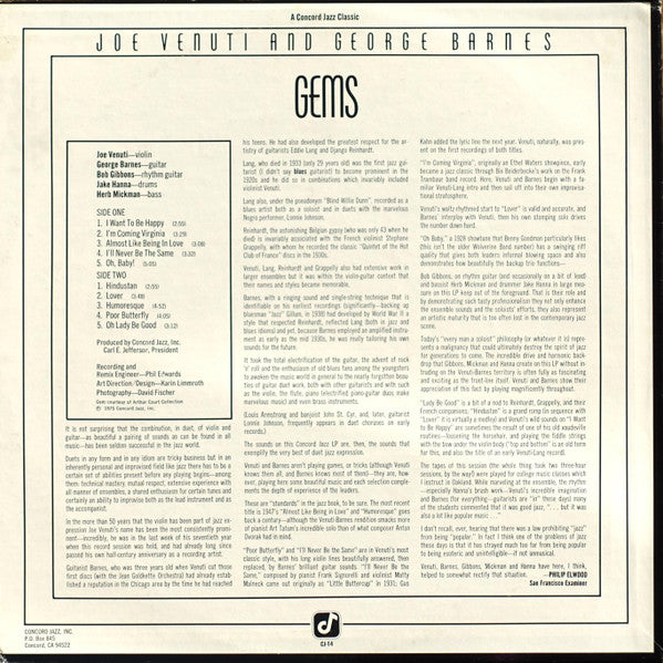 Joe Venuti, George Barnes – Gems LP vinyl record, image 2 of 5