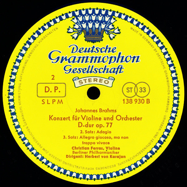 Johannes Brahms, Christian Ferras, Herbert von Karajan, Berliner Philharmoniker – Violinkonzert In D-dur LP vinyl record, image 4 of 5