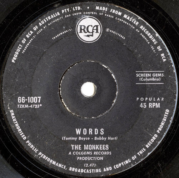 The Monkees – Pleasant Valley Sunday / Words 7" vinyl record, image 4 of 4