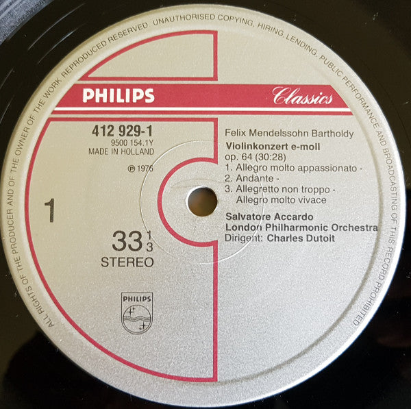 Felix Mendelssohn-Bartholdy, Max Bruch, Salvatore Accardo – Violin Concertos LP vinyl record, image 3 of 4