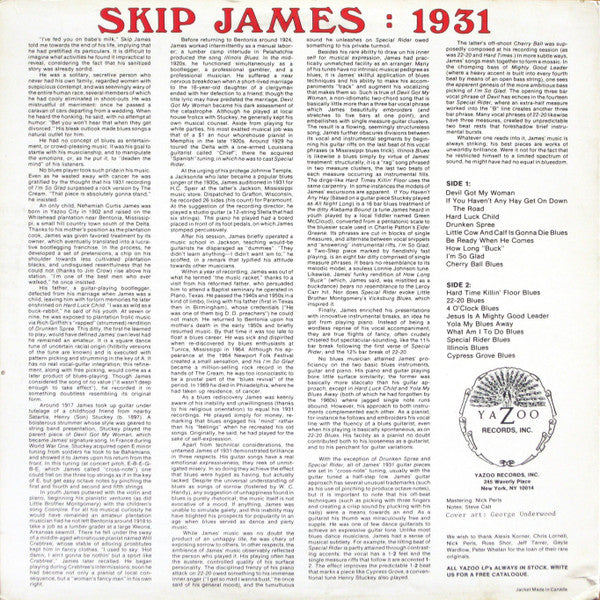 Skip James – The Complete 1931 Session LP vinyl record, image 2 of 5