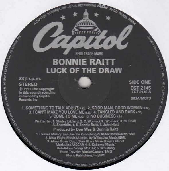 Bonnie Raitt – Luck Of The Draw LP vinyl record, image 3 of 4