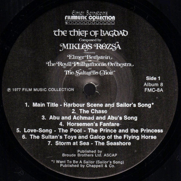 Miklós Rózsa, Elmer Bernstein, The Royal Philharmonic Orchestra, The Saltarello Choir – The Thief Of Bagdad LP vinyl record, image 3 of 4