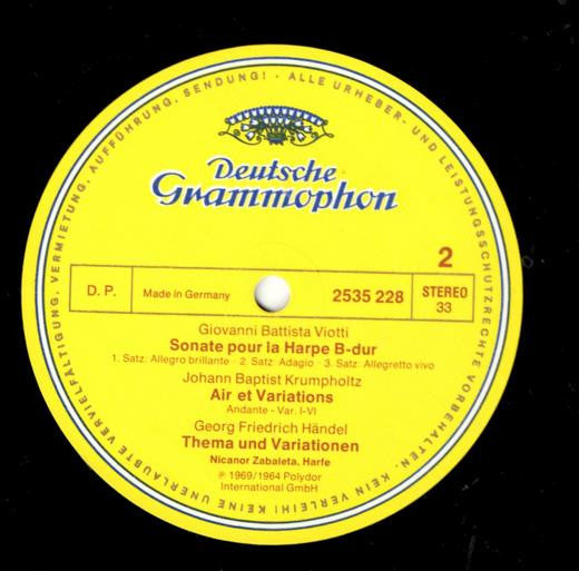 Johann Sebastian Bach, Carl Philipp Emanuel Bach, Giovanni Battista Viotti, Johann Baptist Krumpholtz, Georg Friedrich Händel, Nicanor Zabaleta – Harfenmusik des Barock LP vinyl record, image 4 of 4