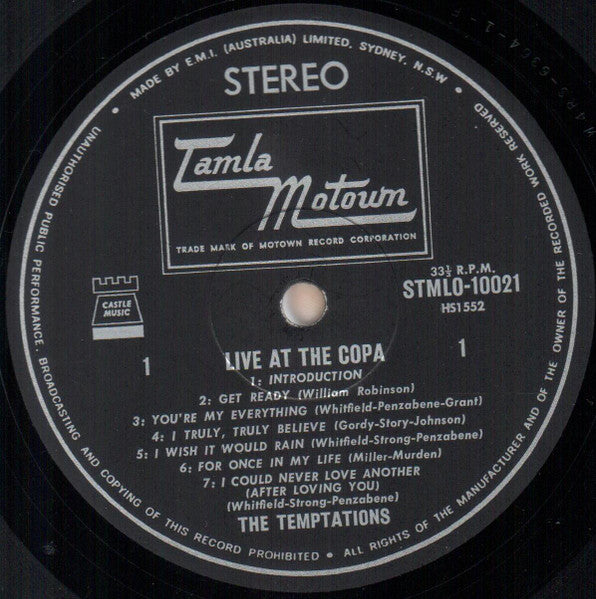 The Temptations – Live At The Copa LP vinyl record, image 3 of 3