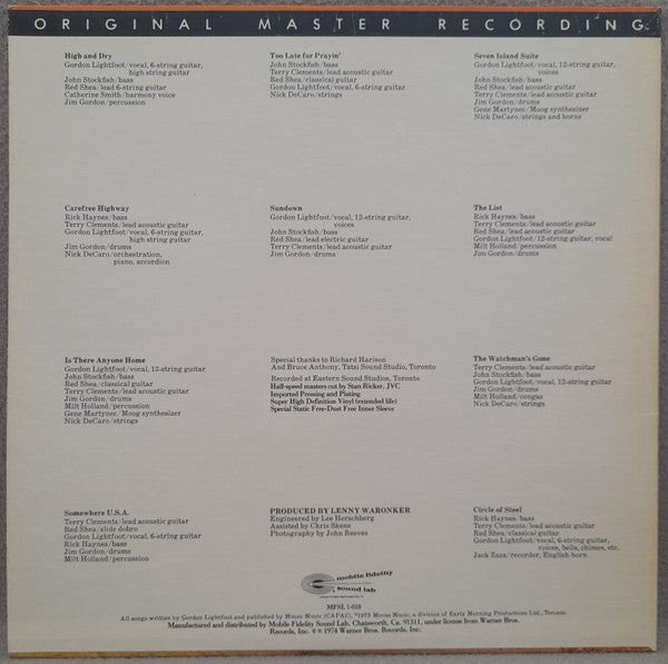 Gordon Lightfoot – Sundown LP vinyl record, image 2 of 5
