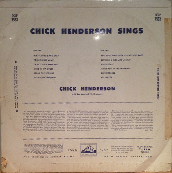 Chick Henderson, Joe Loss & His Orchestra – Chick Henderson Sings Begin The Beguine LP vinyl record, image 2 of 4