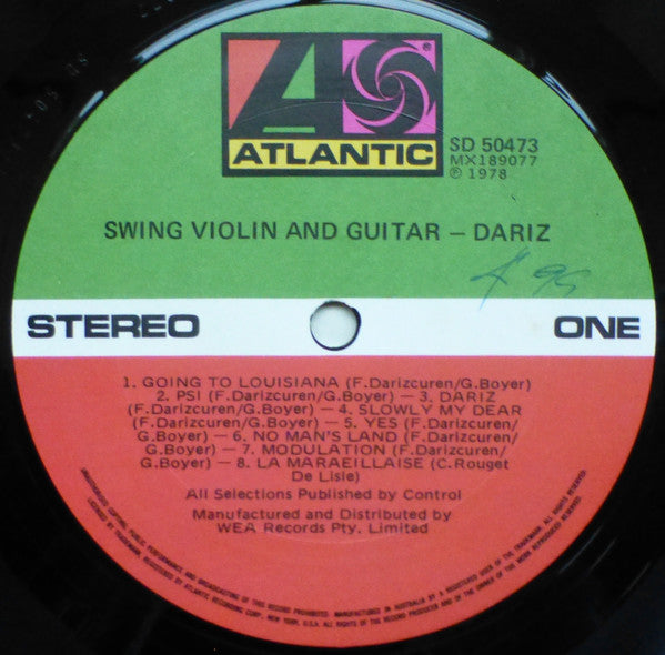 Francis Darizcuren – Swing, Violin And Guitar LP vinyl record, image 3 of 4