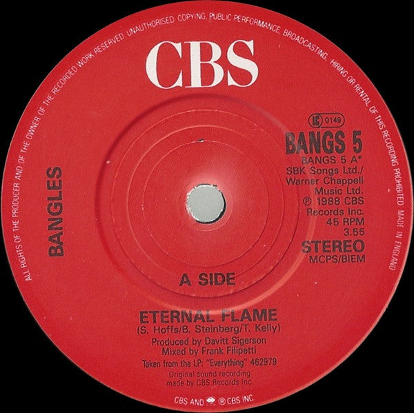 Bangles – Eternal Flame 7" vinyl record, image 3 of 4