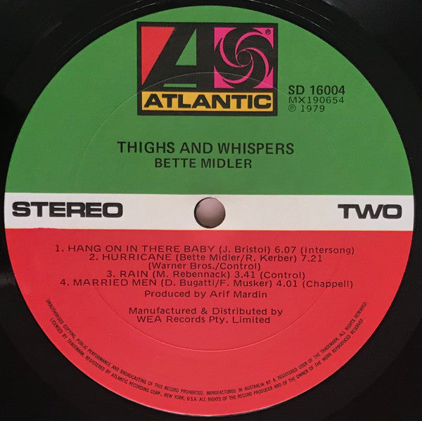 Bette Midler – Thighs And Whispers LP vinyl record, image 4 of 4