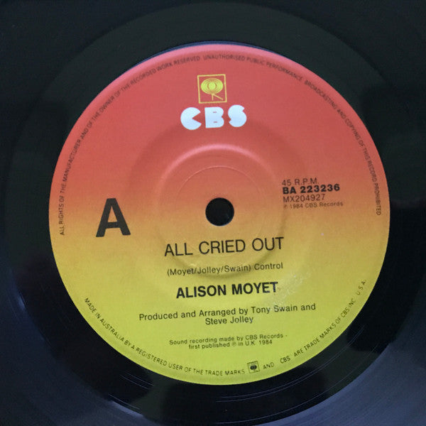 Alison Moyet – All Cried Out 7" vinyl record, image 3 of 4