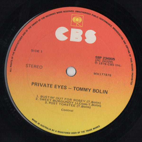 Tommy Bolin – Private Eyes LP vinyl record, image 5 of 6