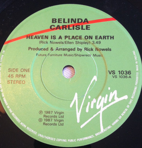 Belinda Carlisle – Heaven Is A Place On Earth 7" vinyl record, image 3 of 5