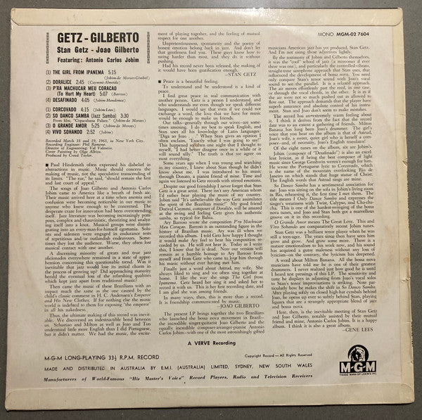 Stan Getz, João Gilberto, Antonio Carlos Jobim – Getz / Gilberto LP vinyl record, image 4 of 5