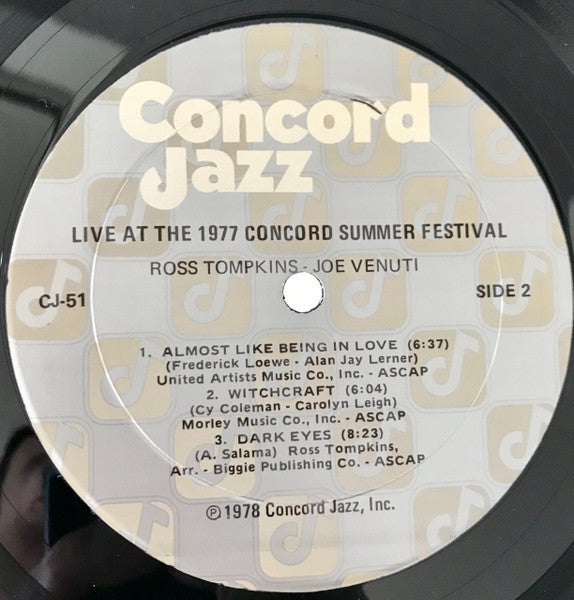 Ross Tompkins, Joe Venuti, Ray Brown, Scott Hamilton, Jake Hanna – Live At Concord '77 LP vinyl record, image 4 of 4
