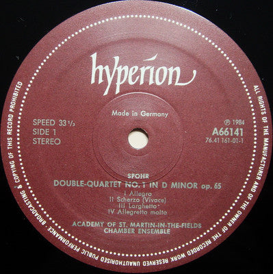 Louis Spohr, Academy Of St. Martin-in-the-Fields Chamber Ensemble – Double Quartets (D Minor, Op 65 · E Flat, Op 77) LP vinyl record, image 3 of 3