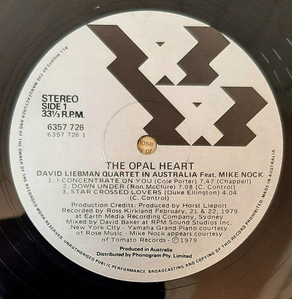 Dave Liebman Quartet, Mike Nock – The Opal Heart LP vinyl record, image 3 of 4