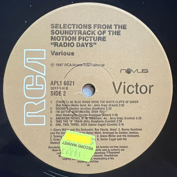 Various – Radio Days – Selections From The Original Soundtrack Of The Motion Picture LP vinyl record, image 4 of 4
