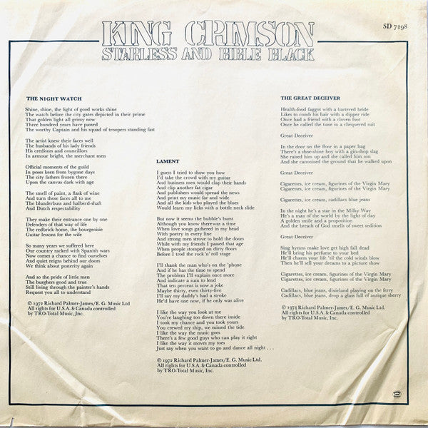 King Crimson – Starless And Bible Black LP vinyl record, image 7 of 7