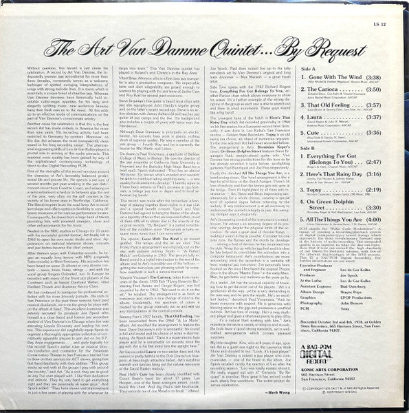 The Art Van Damme Quintet – By Request LP vinyl record, image 2 of 5
