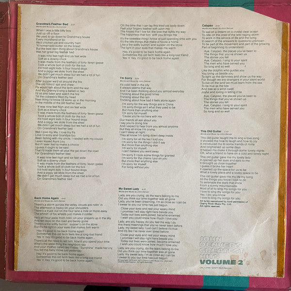 John Denver – John Denver's Greatest Hits, Volume 2 LP vinyl record, image 6 of 6