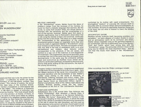 Gustav Mahler, Jessye Norman, John Shirley-Quirk, Concertgebouworkest, Bernard Haitink – Songs From "Des Knaben Wunderhorn" LP vinyl record, image 2 of 5