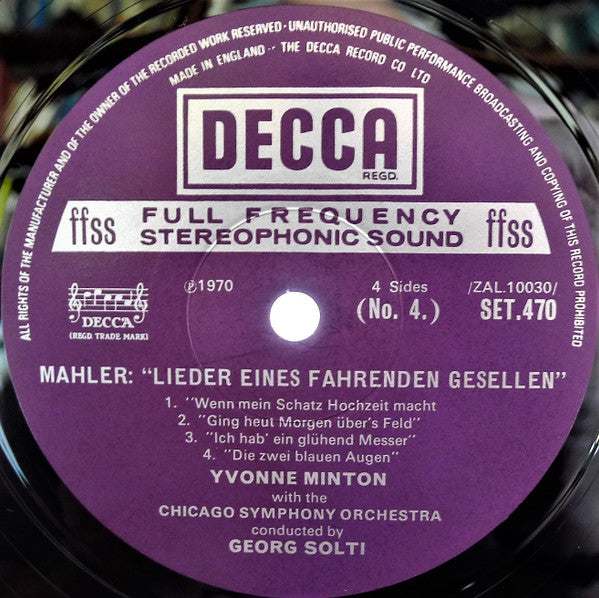 Gustav Mahler, Chicago Symphony Orchestra, Georg Solti, Yvonne Minton – Symphony No. 6 In A Minor / Lieder Eines Fahrenden Gesellen (2xLP) LP vinyl record, image 5 of 10
