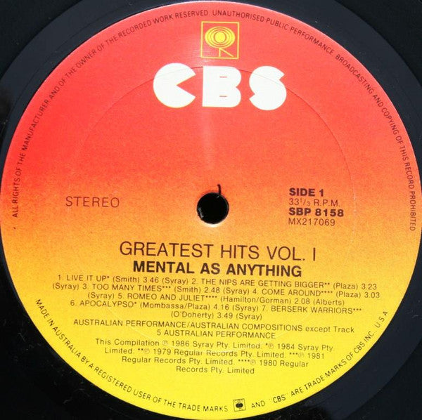 Mental As Anything – Greatest Hits Vol. 1 LP vinyl record, image 3 of 8
