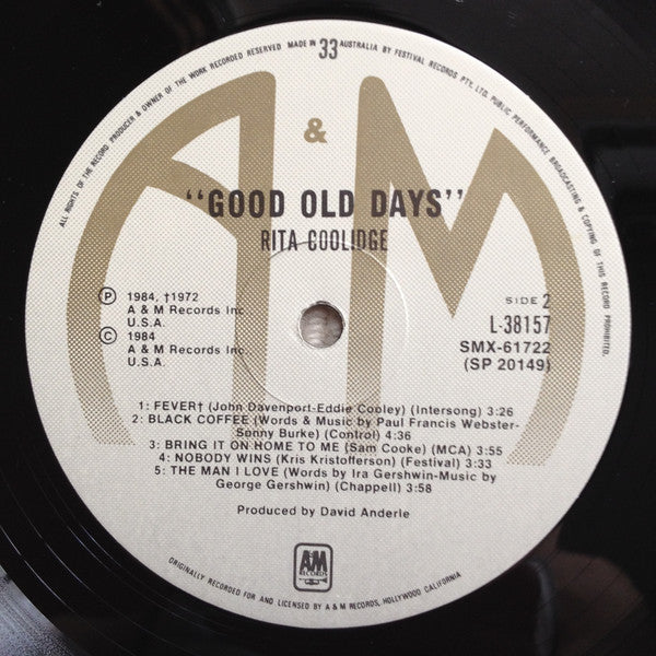 Rita Coolidge – Good Old Days LP vinyl record, image 4 of 4