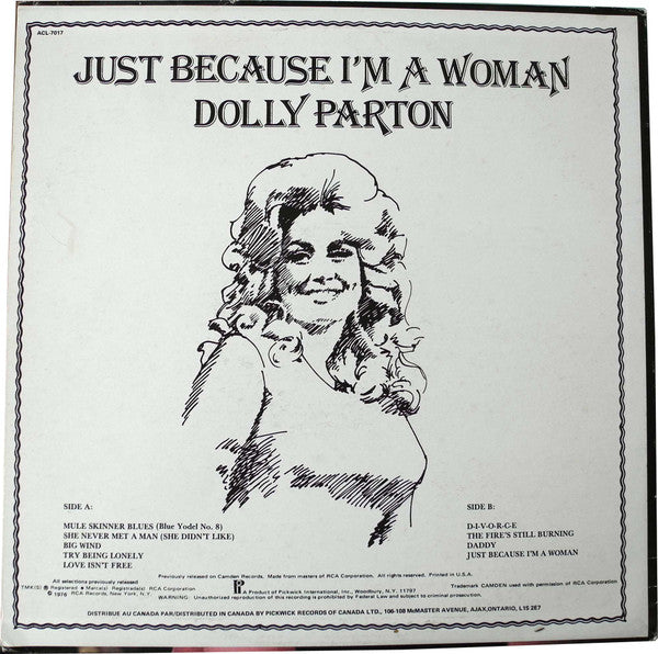 Dolly Parton – Just Because I'm A Woman LP vinyl record, image 2 of 4