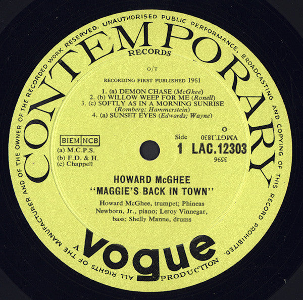 Howard McGhee – Maggie's Back In Town!! LP vinyl record, image 3 of 4