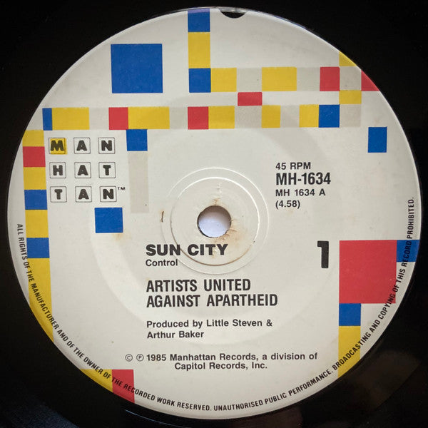 Artists United Against Apartheid – Sun City 7" vinyl record, image 3 of 4
