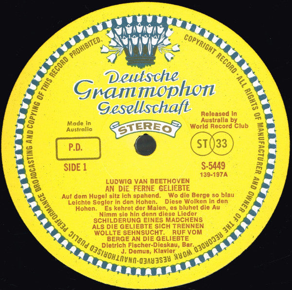 Ludwig van Beethoven, Dietrich Fischer-Dieskau, Jörg Demus – An Die Ferne Geliebte, Lieder LP vinyl record, image 3 of 7