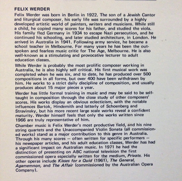 Felix Werder, Margaret Sutherland – Concerto For Violin / Haunted Hills LP vinyl record, image 4 of 9