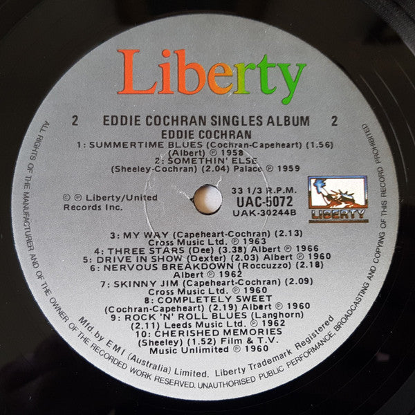 Eddie Cochran – The Eddie Cochran Singles Album LP vinyl record, image 4 of 4