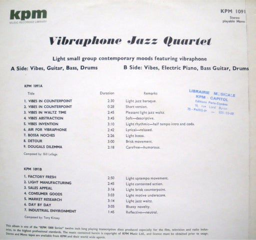 Bill Le Sage, Tony Kinsey – Vibraphone Jazz Quartet LP vinyl record, image 1 of 3