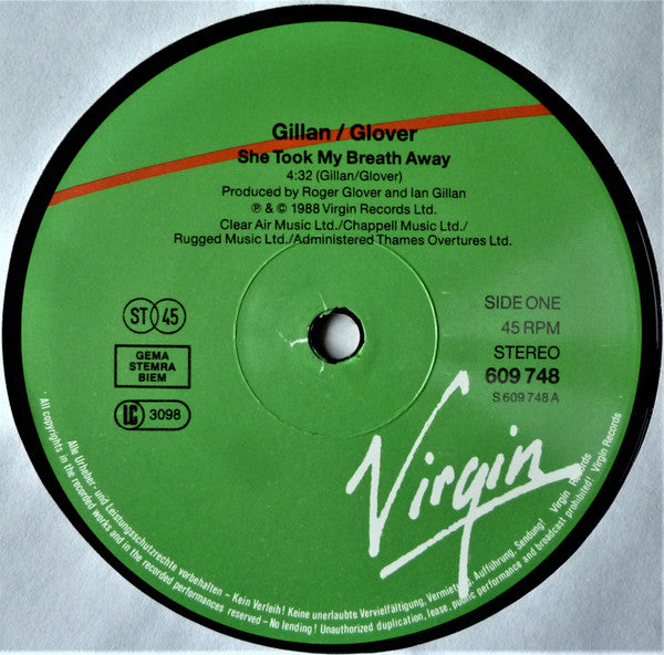 Gillan & Glover – She Took My Breath Away 12" vinyl record, image 3 of 4