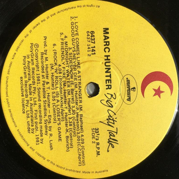 Marc Hunter – Big City Talk LP vinyl record, image 5 of 5