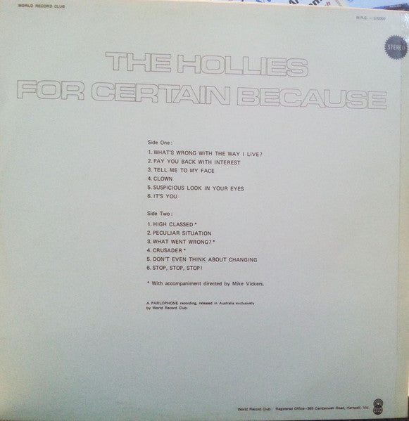 The Hollies – For Certain Because... LP vinyl record, image 2 of 5